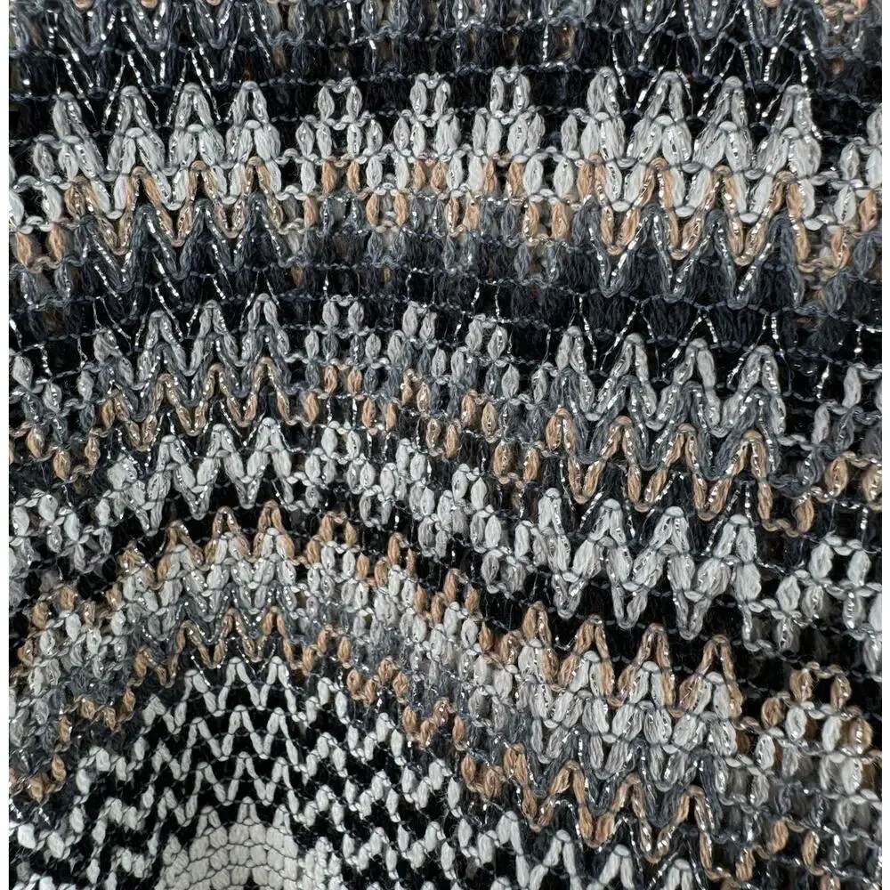 Vintage Missoni Scarf, Wool Blend Silver Gray Tan Zigzag, 68